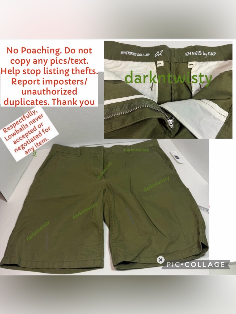 BNWT GAP BOYFRIEND ROLLUP KHAKI SHORTS SIZE 2 OLIVE GREEN 1 OWNER